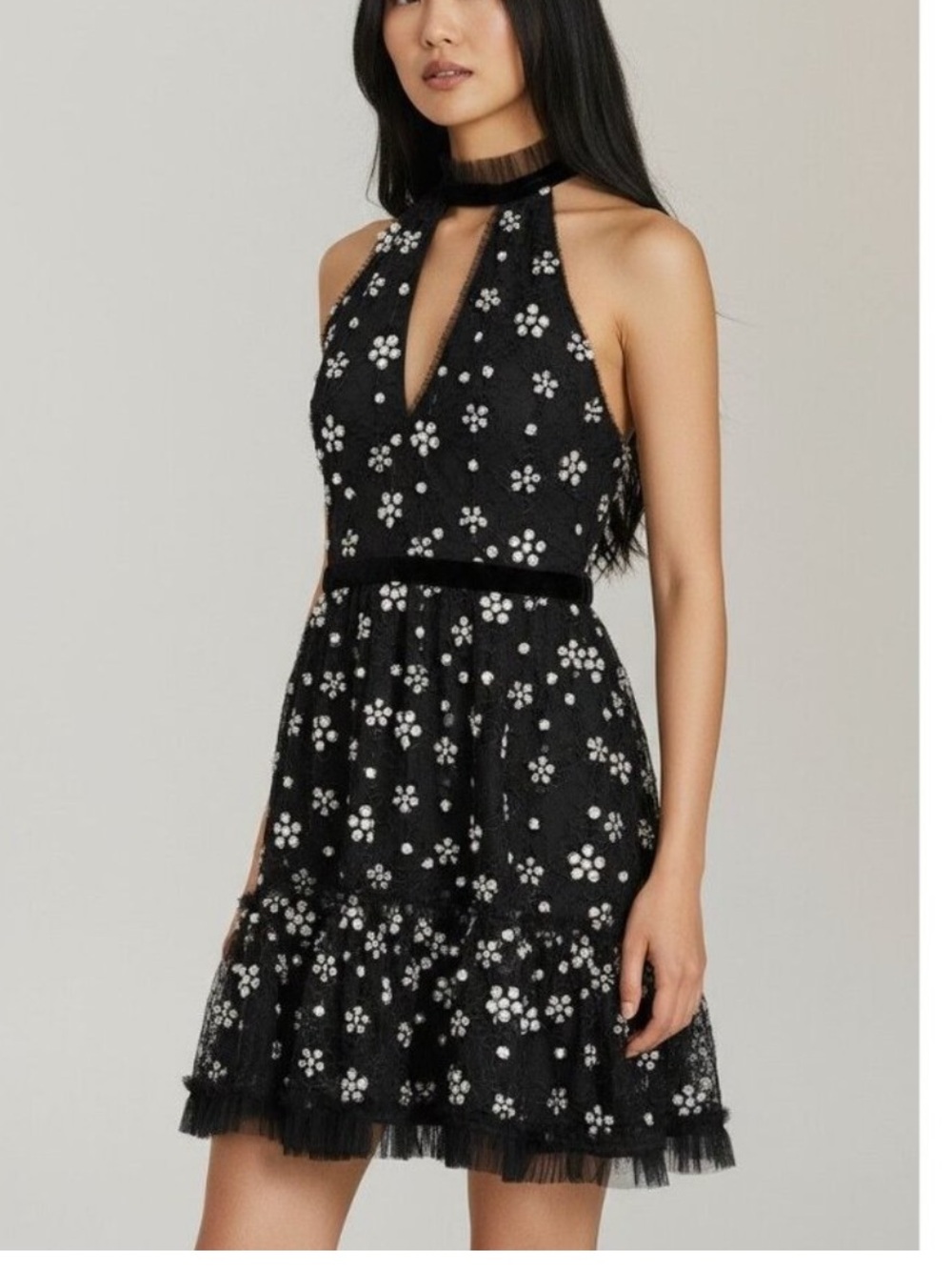 Alexis Poppy Sequin Floral High Neck Mini Dress